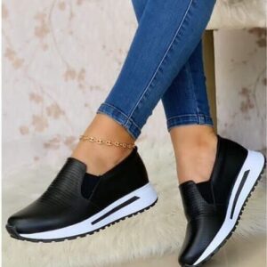 Tenis Cuero Negra sin Cordón