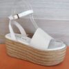 Sandalia Blanca, tacón plataforma en yute , 100% Cuero