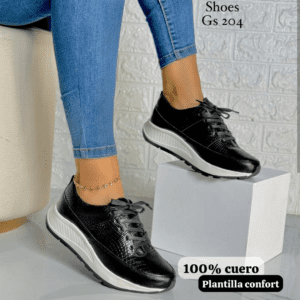 Tenis Cuero Negro Cordón