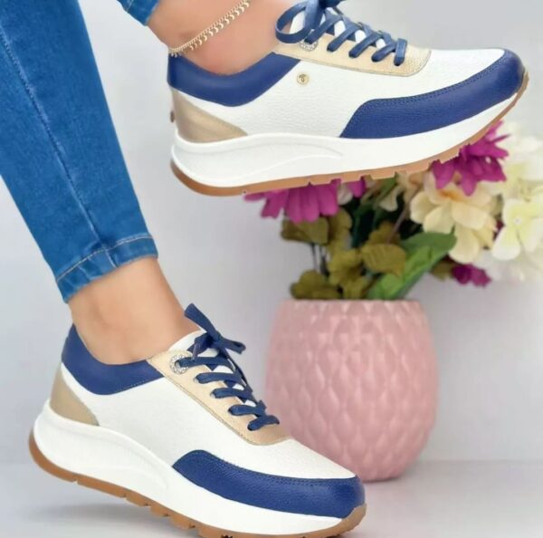 Tenis Cuero Blanco/Azul