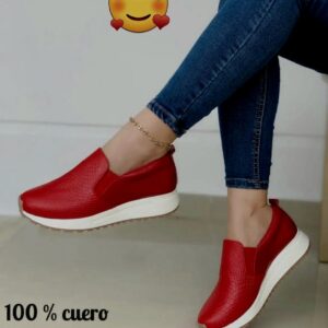 Tenis Roja Cuero sin Cordón