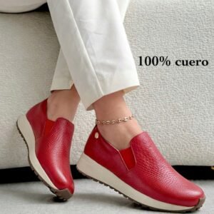 Tenis Roja Cuero sin Cordón