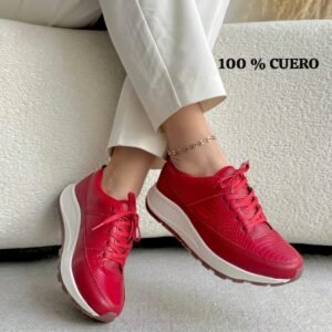 Tenis Roja Cordón Cuero