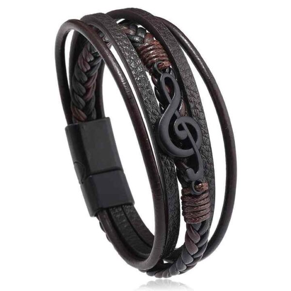Pulsera Cuero Negra/Café Nota Musical