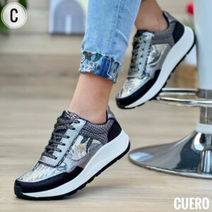 Tenis Negra Print 100%Cuero