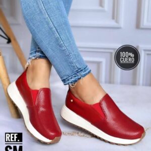 Tenis Roja Cuero sin Cordón